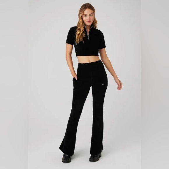 Alo Winter Break High Waist Flare Microcorduroy Pants, Black - S - Picture 1 of 8